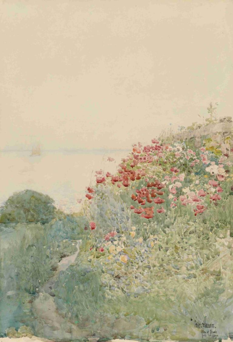 Field of Poppies, Isles of Shoals,Ladang Bunga Poppy, Pulau-pulau Beting,Childe Hassam,Lukisan cat minyak