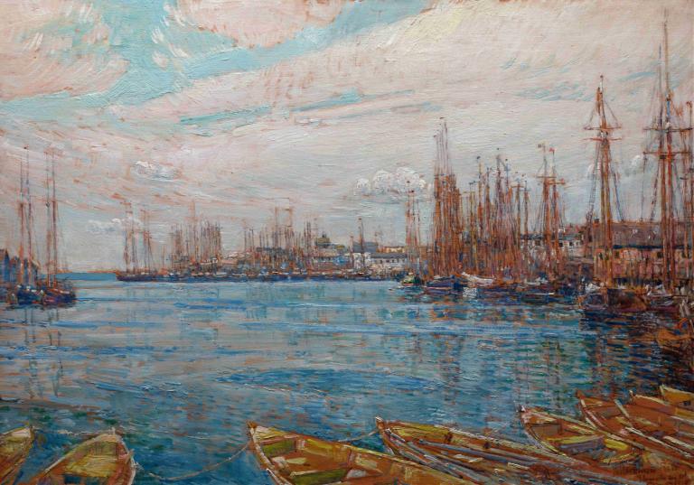 Harbor of a Thousand Masts,Pelabuhan Seribu Tiang,Childe Hassam,Lukisan cat minyak,Lukisan cat minyak