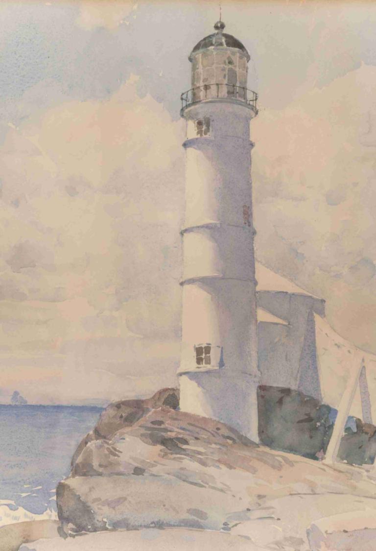 Lighthouse, Isle of Shoals,Mercusuar, Pulau Shoals,Childe Hassam,Lukisan cat minyak,Lukisan cat minyak