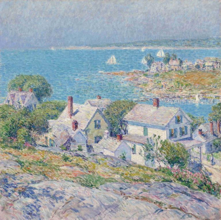 New England Headlands,Childe Hassam,Lukisan cat minyak,Lukisan cat minyak, pemandangan, di luar rumah, rumah