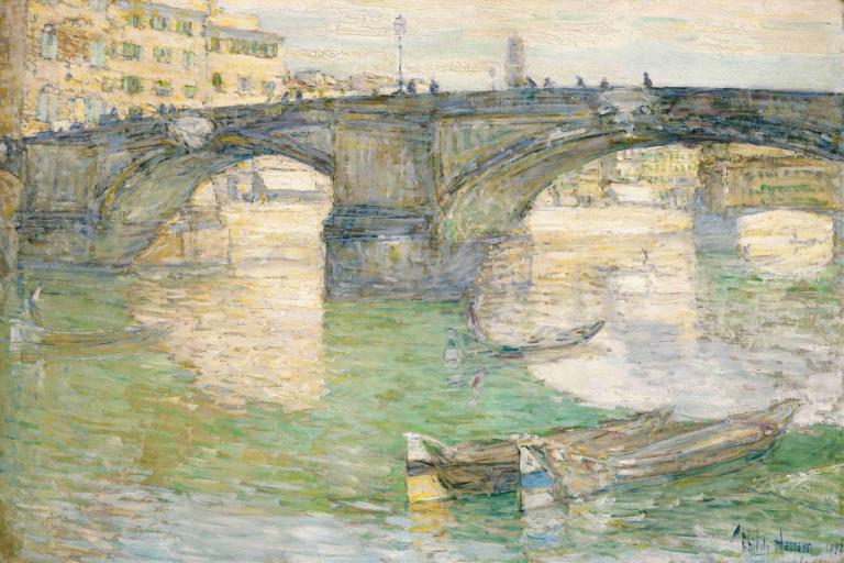 Ponte Santa Trinità,Jembatan Tritunggal Mahakudus,Childe Hassam,Lukisan cat minyak,Lukisan cat minyak, perahu