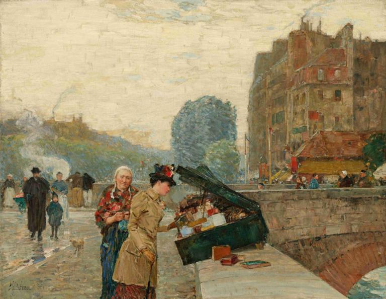 Quai St. Michel,Quai St Michel,Childe Hassam,Lukisan cat minyak,Lukisan cat minyak, di luar rumah