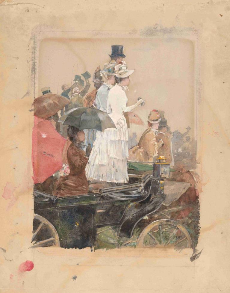 Spectators At The Grand Prix,Penonton di Grand Prix,Childe Hassam,Lukisan cat minyak,Lukisan cat minyak, gaun