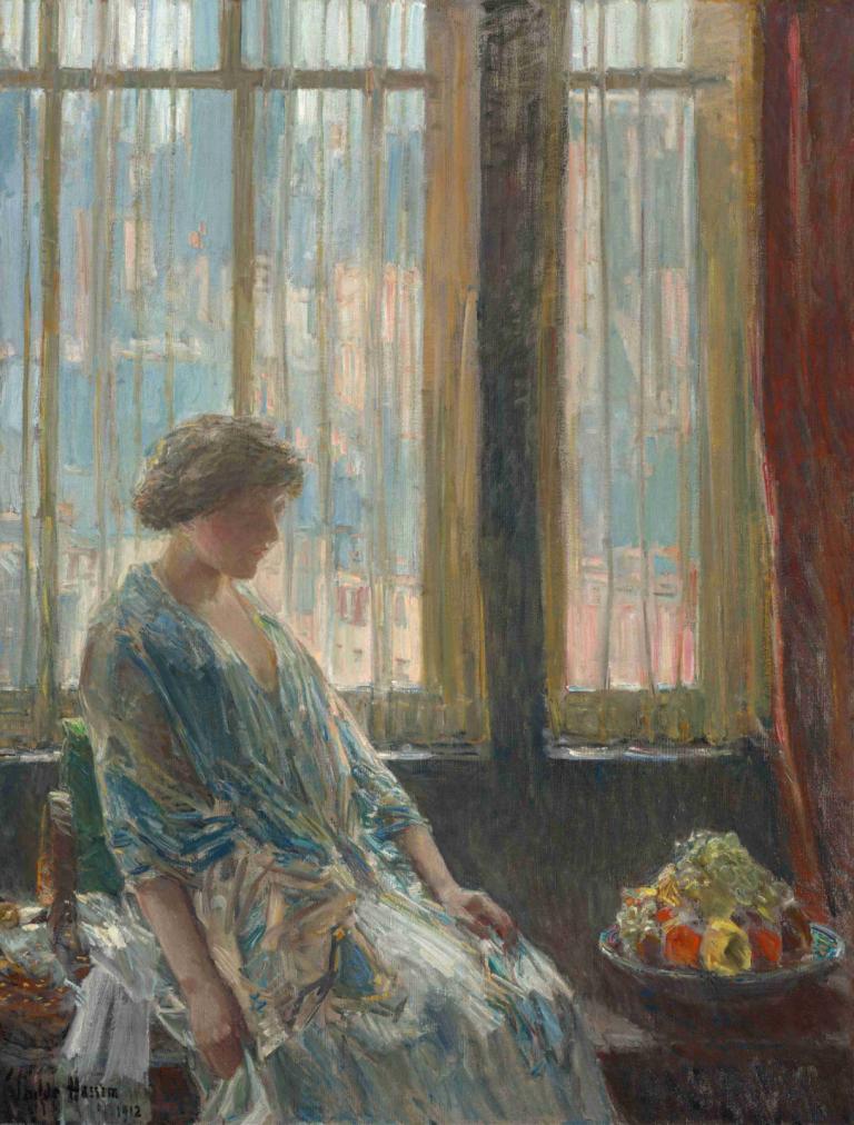 The New York Window,Jendela New York,Childe Hassam,Lukisan cat minyak,Lukisan cat minyak, jendela, solo, buah