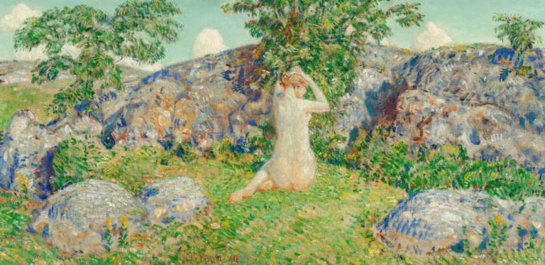 The Rocks of Cape Ann,Bebatuan di Cape Ann,Childe Hassam,Lukisan cat minyak,Lukisan cat minyak, 1 gadis, solo