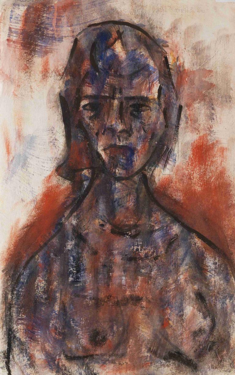 Aktstudie,Christian Rohlfs,Pastel,Pastel, solo, male focus, 1boy, upper body, traditional media