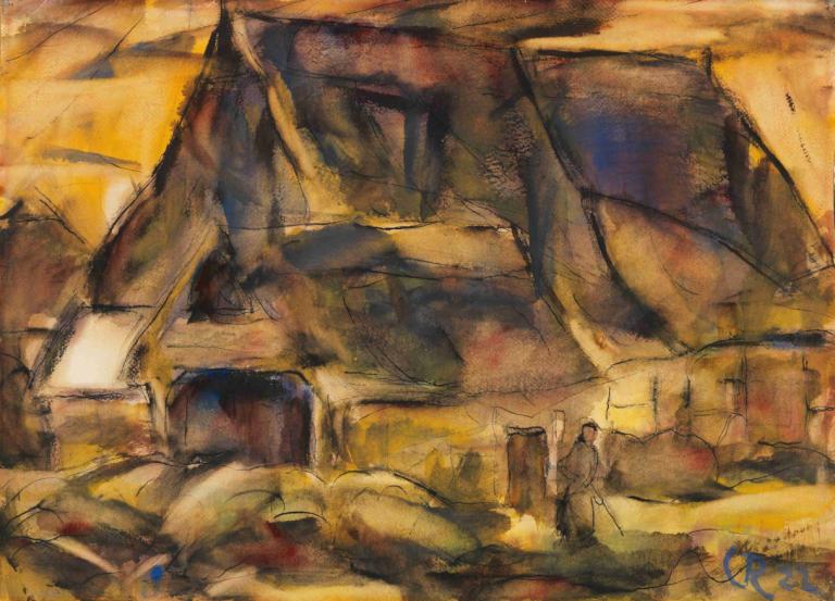 Bauernhaus in Holstein,Christian Rohlfs,Pastel,Pastel, traditional media, ruins, solo, 1boy, scenery, standing