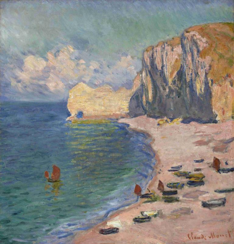 Étretat, The Beach and the Falaise d’Amont,Этретат, пляж и Фалез д'Амон,Claude Monet,Клод Моне,Картина Маслом