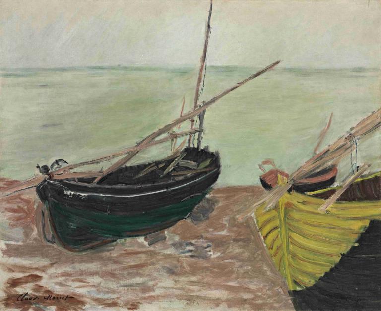 Étude de bateaux sur la plage d'Étretat,Študija čolnov na plaži v Étretatu,Claude Monet,Oljna slika