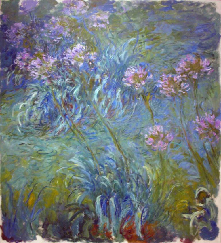 Agapanthus,Claude Monet,Oil Painting,Oil Painting, painting (medium), traditional media, tree, no humans