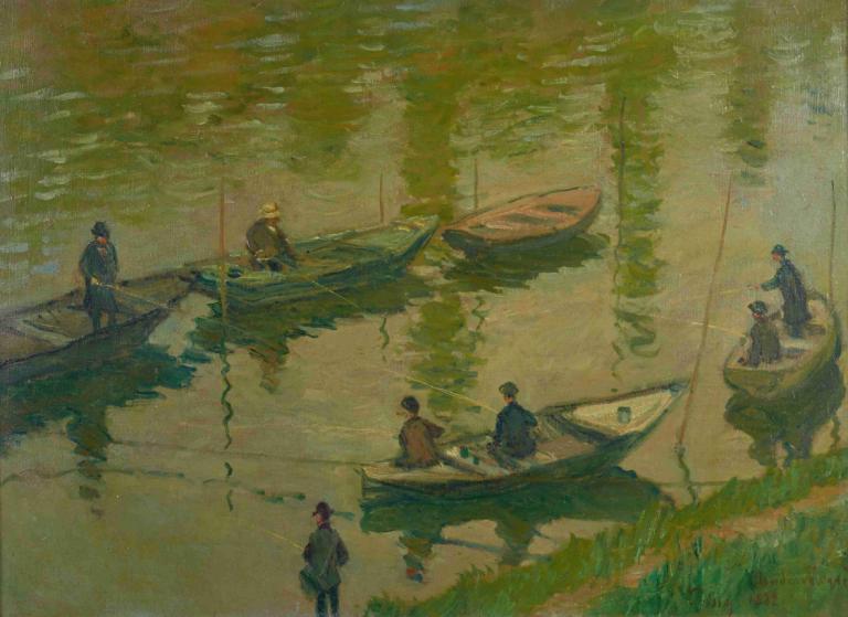 Angler auf der Seine bei Poissy Fischer an der Seine bei Poissy,Claude Monet,Oil Painting,Oil Painting, boat