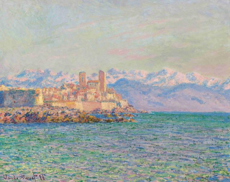 Antibes, Le Fort,Claude Monet,Oil Painting,Oil Painting, no humans, scenery, outdoors, cloud, sky