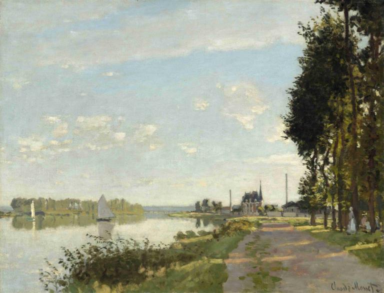 Argenteuil,Claude Monet,Oil Painting,Oil Painting, outdoors, scenery, no humans, tree, sky, cloud, day