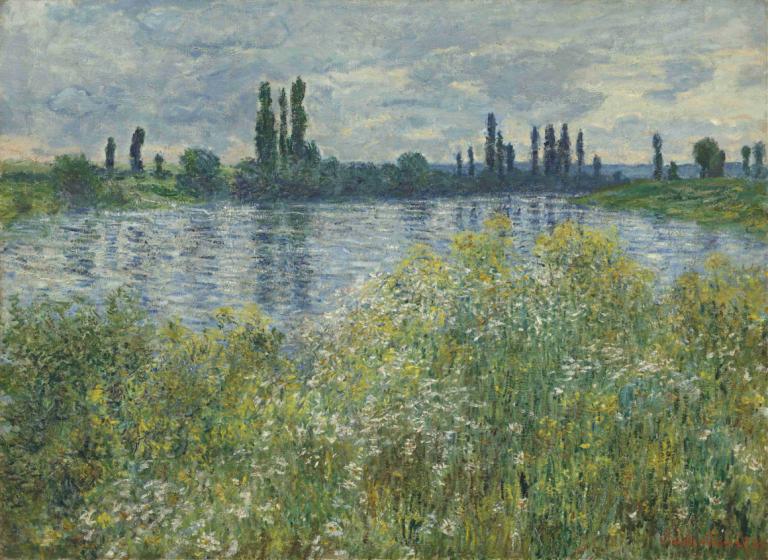 Banks of the Seine,Vétheuil,Claude Monet,Oil Painting,Oil Painting, scenery, outdoors, cloud, no humans, tree