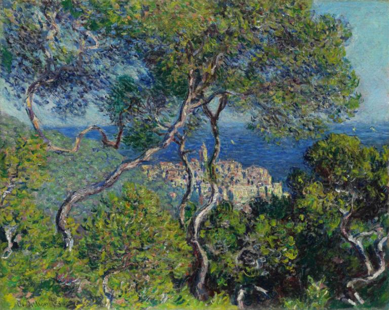 Bordighera,Claude Monet,Oil Painting,Oil Painting, scenery, no humans, tree, outdoors, traditional media, sky