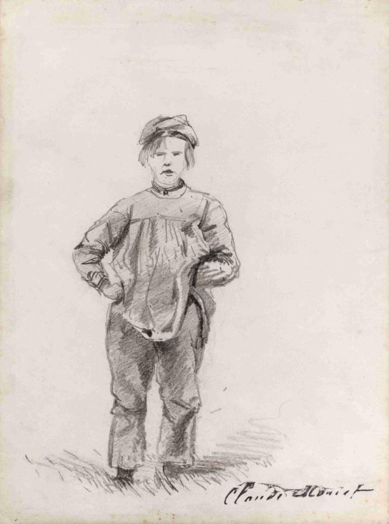 Boy in the Country,Jongen op het platteland,Claude Monet,Schetsen,Schetsen, solo, 1 jongen, monochroom