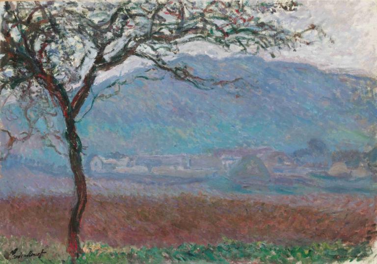 Champ À Giverny,Claude Monet,Olieverf,Olieverf, boom, geen mensen, buitenshuis, landschap, gras