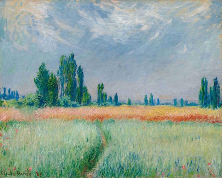 Champ De Blé,Claude Monet,Oil Painting,Oil Painting, no humans, outdoors, scenery, sky, cloud