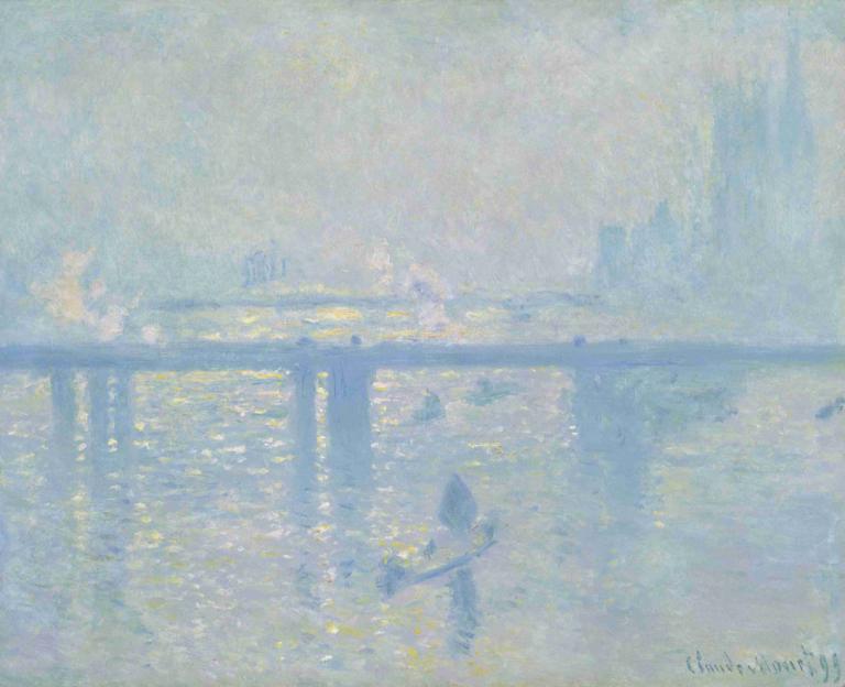 Charing Cross Bridge,Claude Monet,Olieverf,Olieverf, solo, traditionele media, water, buitenshuis, 1meisje