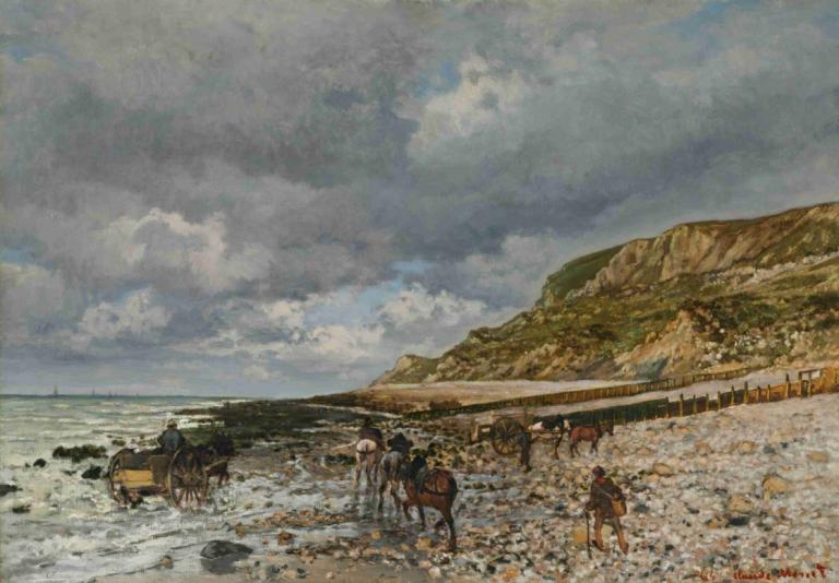 Chevaux À La Pointe De La Hève,Claude Monet,Oil Painting,Oil Painting, outdoors, cloud, scenery, horse, sky