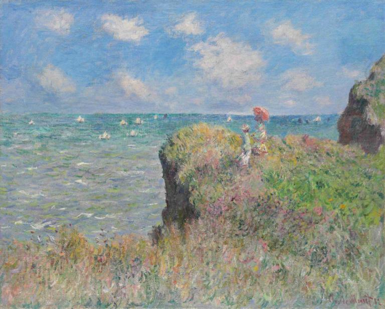 Cliff Walk at Pourville,Claude Monet,Oil Painting,Oil Painting, outdoors, scenery, sky, cloud, 1girl