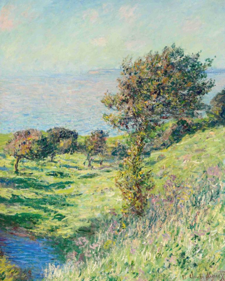 Coup de vent,Claude Monet,Oil Painting,Oil Painting, no humans, outdoors, scenery, tree, grass