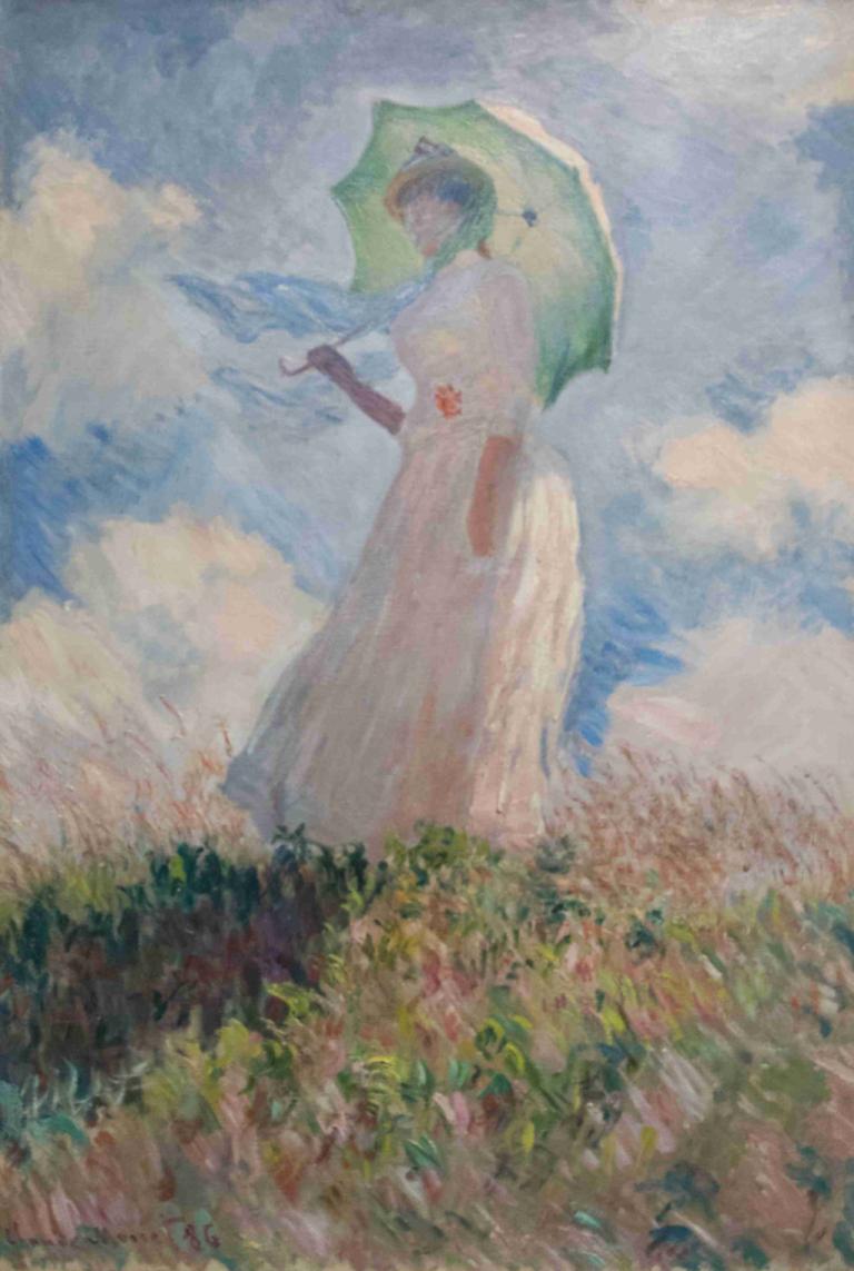 Femme à l'ombrelle tournée vers la gauche,Wanita dengan payung menghadap ke kiri,Claude Monet