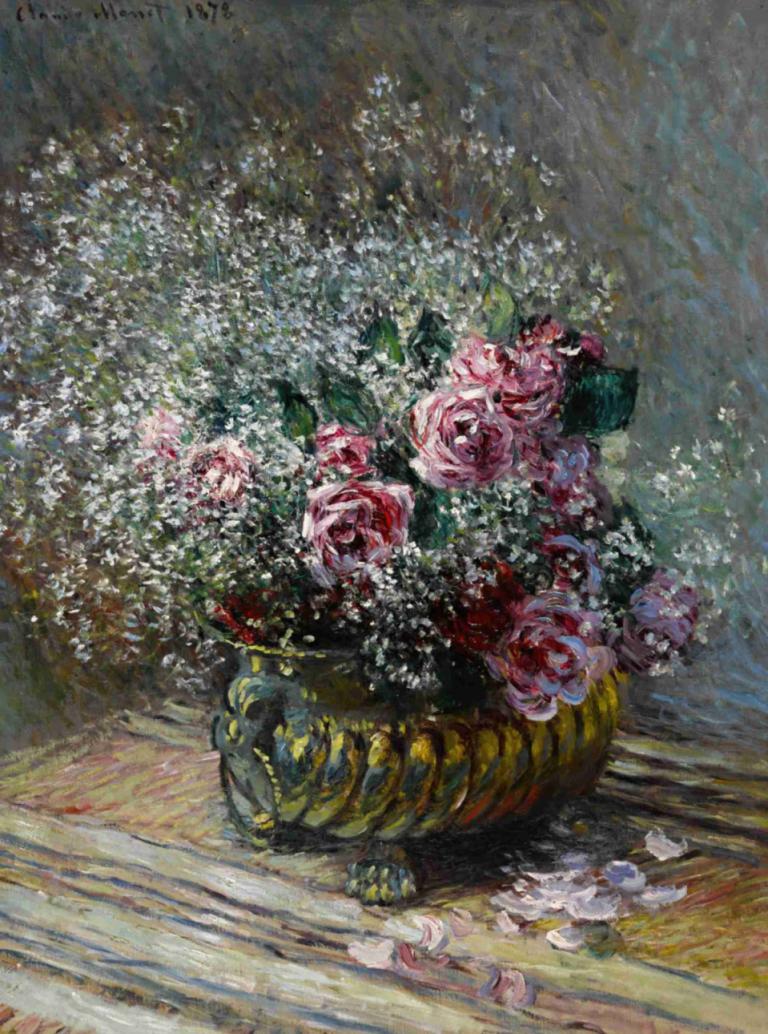 Fleurs dans un pot (Roses et brouillard),Bunga dalam pot (Mawar dan kabut),Claude Monet,Lukisan cat minyak