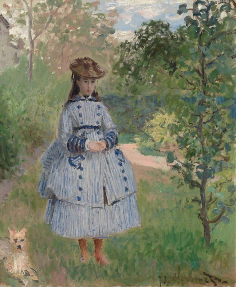 Girl with Dog,Gadis dengan Anjing,Claude Monet,Lukisan cat minyak,Lukisan cat minyak, 1 gadis, di luar rumah