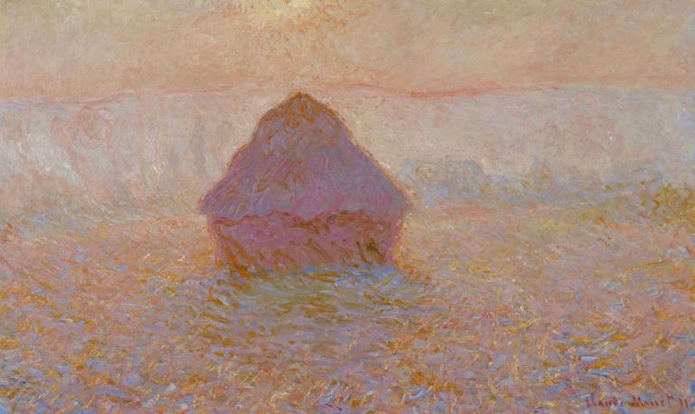 Grainstack-Sun in the Mist,Tumpukan Biji-bijian-Matahari dalam Kabut,Claude Monet,Lukisan cat minyak