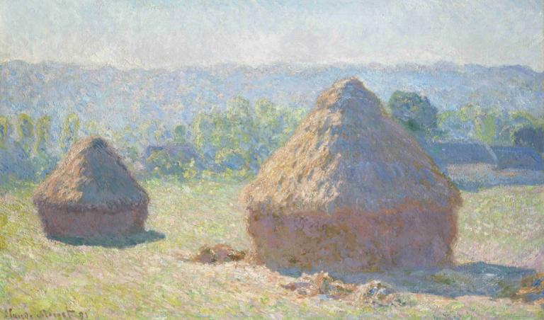 Haystacks, end of Summer,Claude Monet,Oil Painting,Oil Painting, outdoors, no humans, scenery, rock, grass