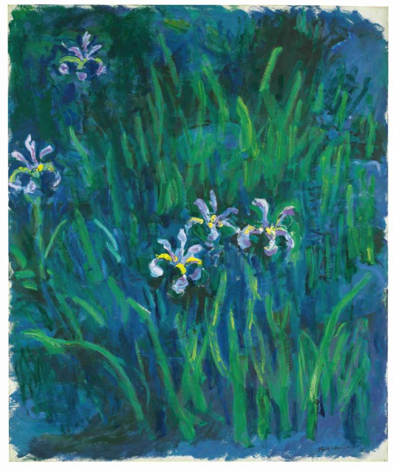 Iris,Claude Monet,Oil Painting,Oil Painting, no humans, white border, border, traditional media