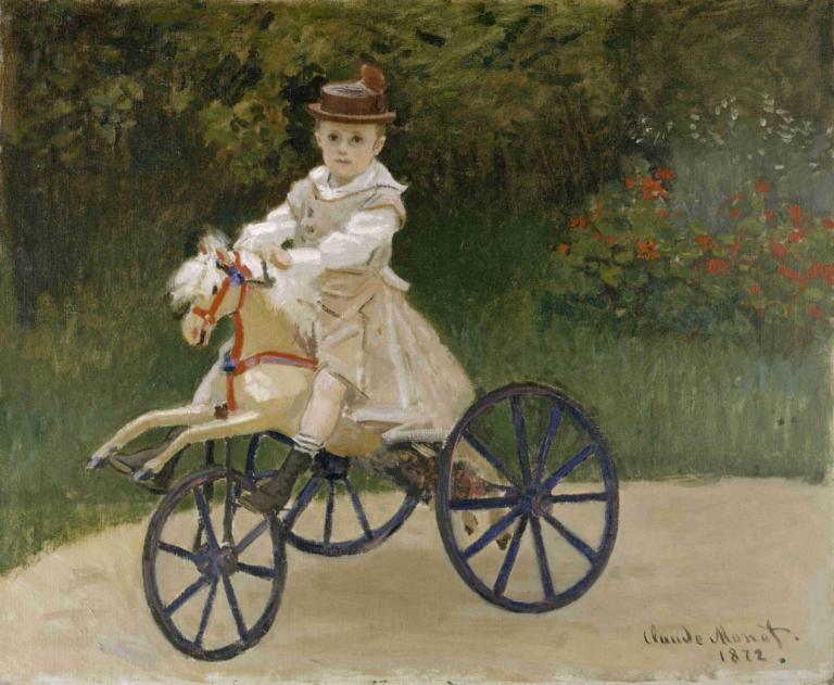 Jean Monet (1867–1913) on His Hobby Horse,Claude Monet,Oil Painting,Oil Painting, riding, hat, solo, horse