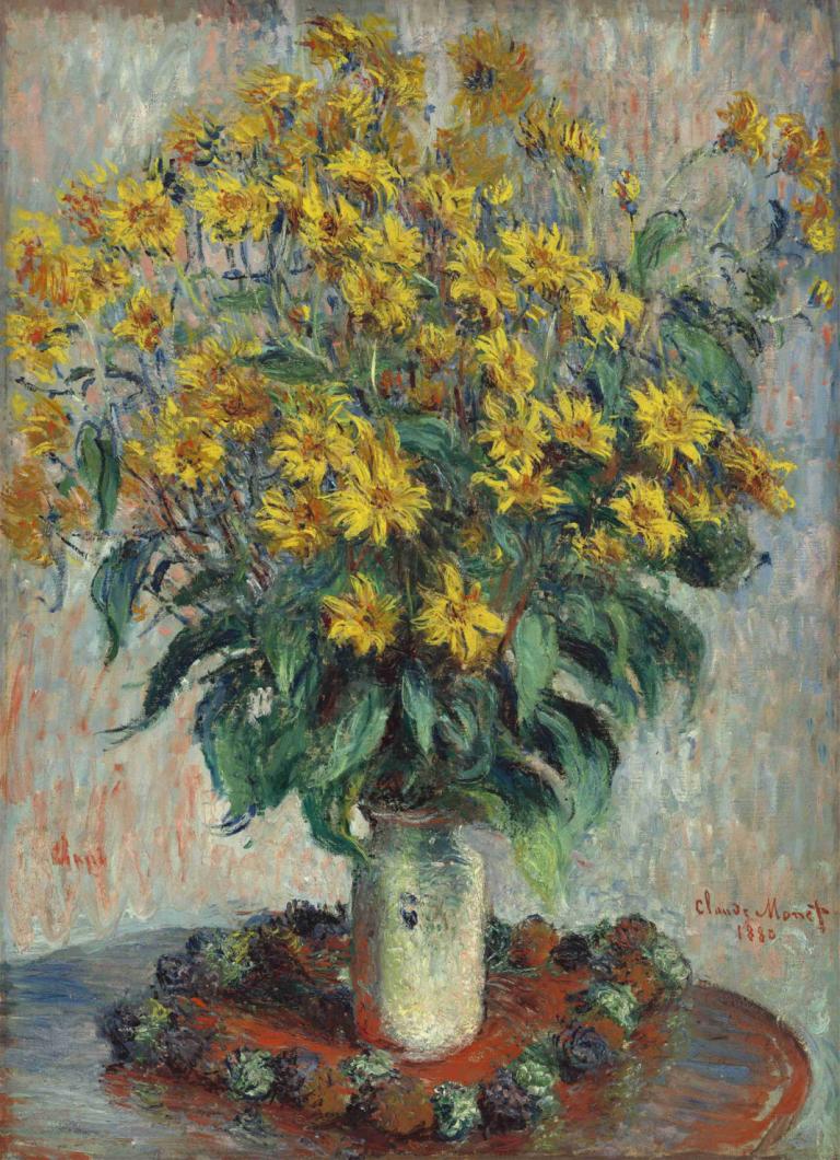 Jerusalem Artichoke Flowers,Claude Monet,Oil Painting,Oil Painting, flower, plant, no humans, sunflower