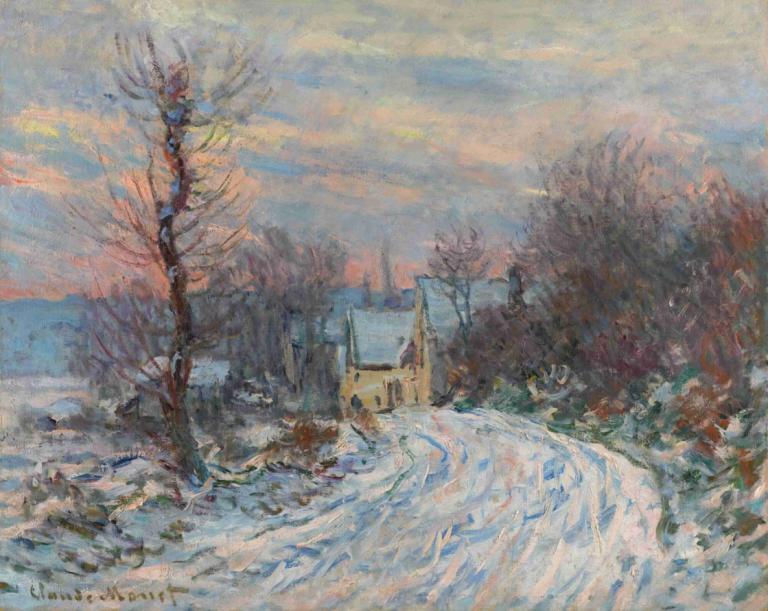 L'entrée De Giverny En Hiver,Claude Monet,Oil Painting,Oil Painting, tree, scenery, no humans, snow