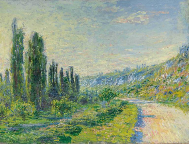 La Route De Vétheuil,ラ・ルート・デ・ヴェトゥイユ,Claude Monet,クロード・モネ,油絵,油絵, 景色, 屋外, 従来のメディア, 自然, 空, 人間がいない, 木, 雲, 絵画（中）