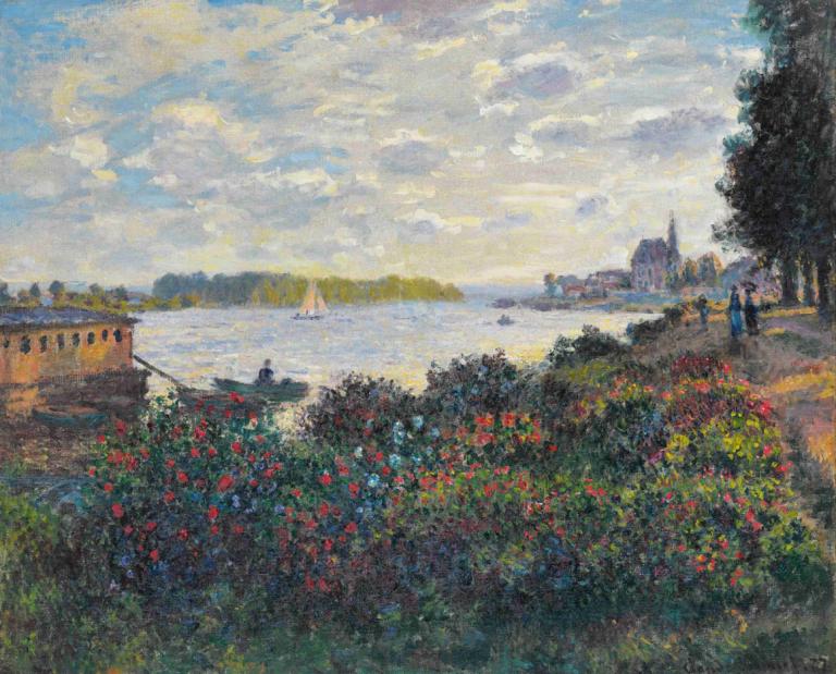 La Seine À Argenteuil,Claude Monet,Oil Painting,Oil Painting, scenery, outdoors, cloud, sky, tree