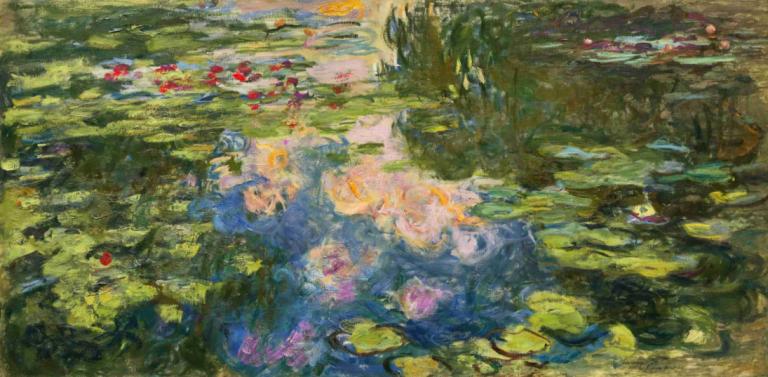 Le Bassin aux nymphéas,Claude Monet,Oil Painting,Oil Painting, lily pad, painting (medium), water, solo