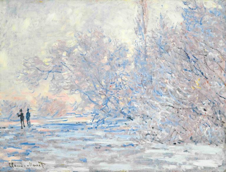 Le Givre À Giverny,เลอ กิฟเฟอร์นี่,Claude Monet,คลัด โมเนต์,จิตรกรรมสีน้ำมัน,จิตรกรรมสีน้ำมัน, ต้นไม้, หิมะ