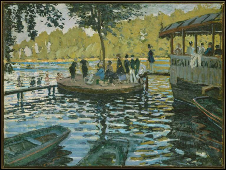 Maradona,Claude Monet,Oil Painting,Oil Painting, outdoors, tree, multiple boys, boat, water, scenery