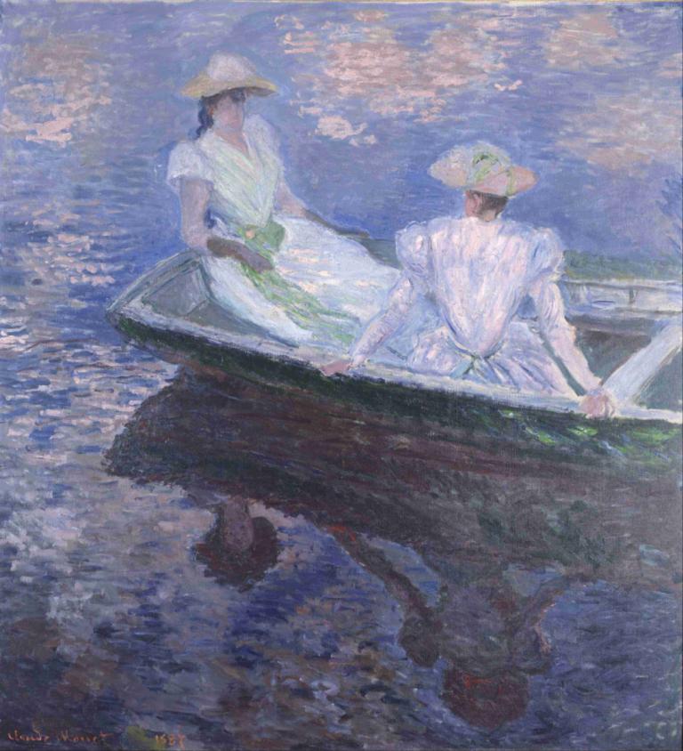 On The Boat,อยู่บนเรือ,Claude Monet,คลัด โมเนต์,จิตรกรรมสีน้ำมัน,จิตรกรรมสีน้ำมัน, เรือ, รฟท, หมวก, ชุด, น้ำ