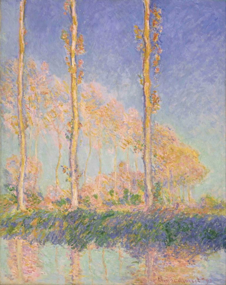 Poplars,ต้นพะยูง,Claude Monet,คลัด โมเนต์,จิตรกรรมสีน้ำมัน,จิตรกรรมสีน้ำมัน, ต้นไม้, ไม่มีมนุษย์, กลางแจ้ง