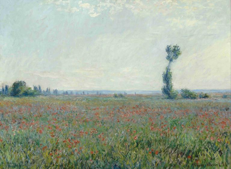 Poppy Field 2,Claude Monet,Oil Painting,Oil Painting, scenery, outdoors, no humans, field, sky, flower