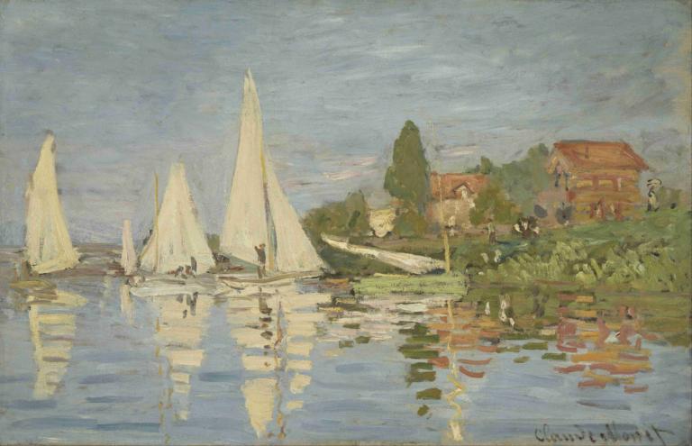 Regattas at Argenteuil,Claude Monet,Oil Painting,Oil Painting, boat, watercraft, outdoors, water, scenery