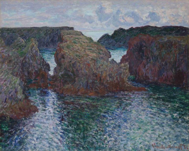 Rocks at Port-Goulphar, Belle-Île,Claude Monet,Oil Painting,Oil Painting, no humans, scenery, outdoors, cloud