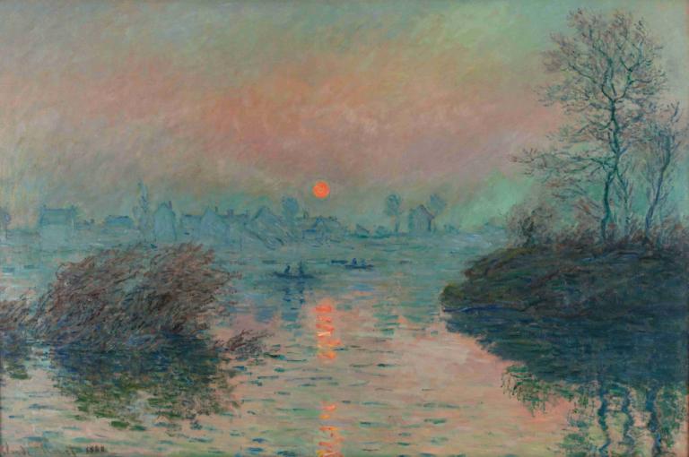 Soleil couchant sur la Seine à Lavacourt, effet d'hiver,Sole al tramonto sulla Senna a Lavacourt