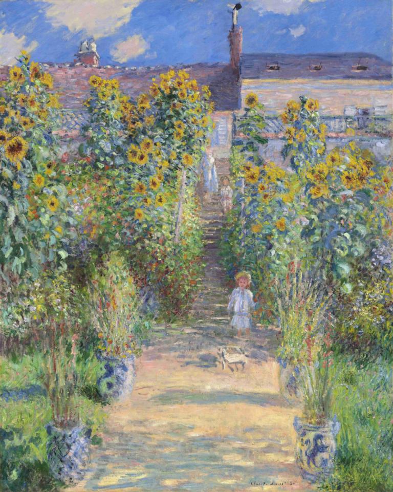 The Artist's Garden at Vétheuil,Vétheuil'de Sanatçının Bahçesi,Claude Monet,Yağlı boya,Yağlı boya, ayçiçeği