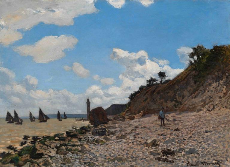 The Beach at Honfleur,Honfleur Plajı,Claude Monet,Yağlı boya,Yağlı boya, açık havada, manzara, gökyüzü, bulut