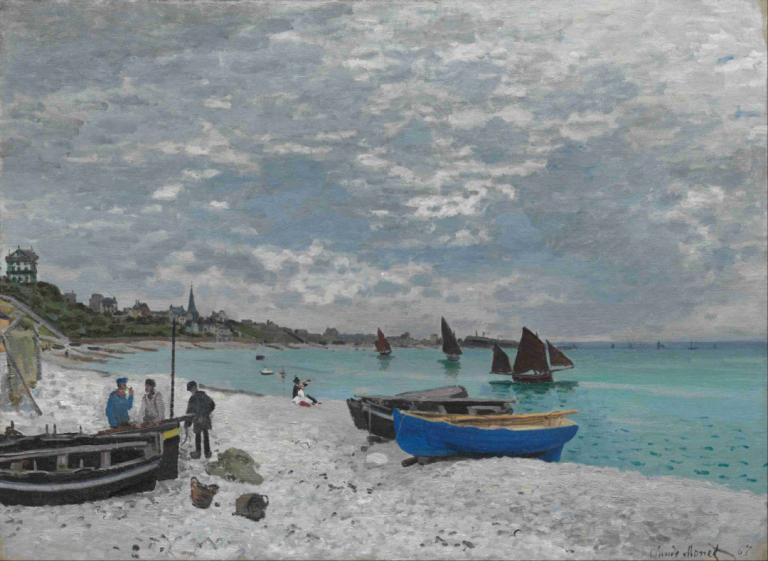 The Beach at Sainte-Adresse,Sainte-Adresse Plajı,Claude Monet,Yağlı boya,Yağlı boya, deniz taşıtları, bot