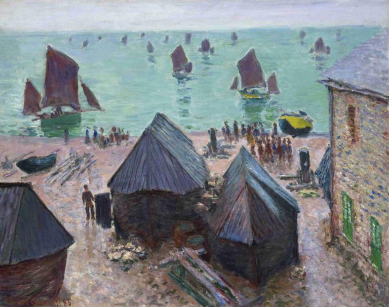 The Departure of the Boats, Étretat,Teknelerin Kalkışı, Étretat,Claude Monet,Yağlı boya,Yağlı boya, manzara